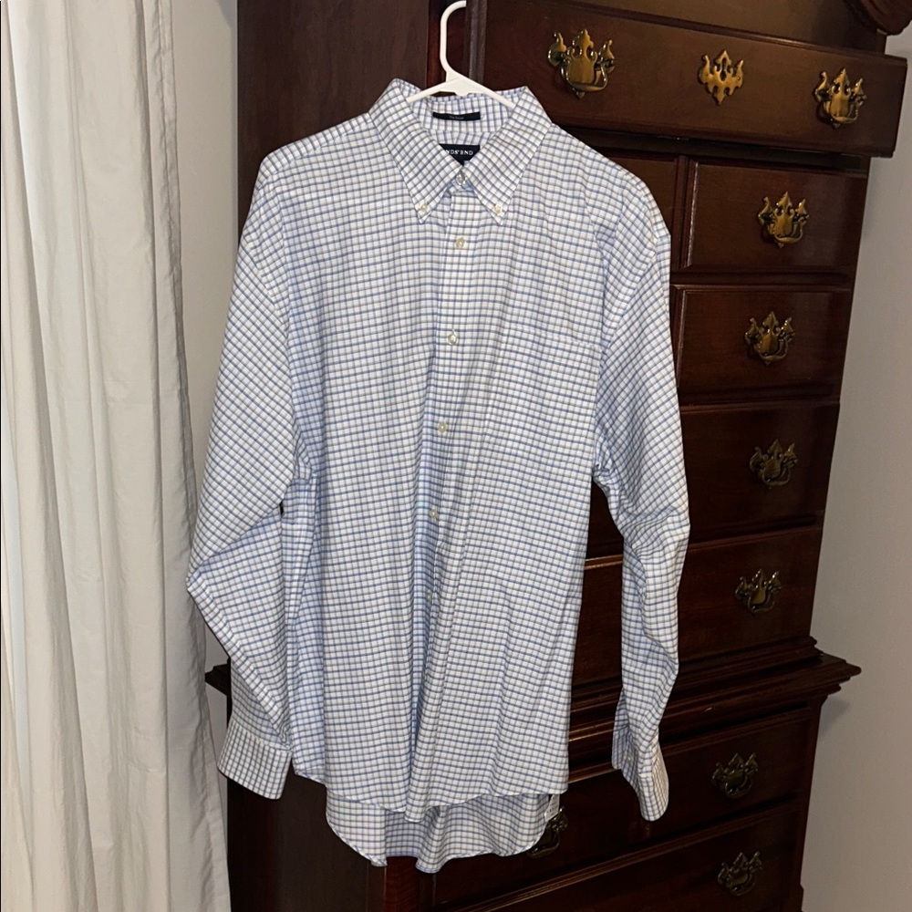 Lands' End Blue and White Checked Dress Shirt